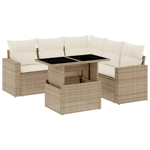 vidaXL Salon de jardin avec coussins 6 Pièces beige résine tressée