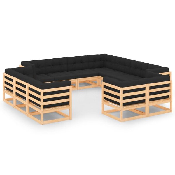 vidaXL Salon de jardin 12 Pièces avec coussins anthracite Pin massif