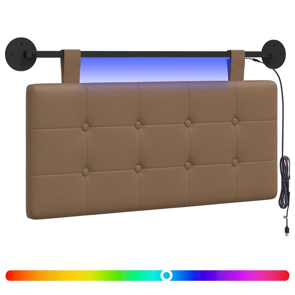 vidaXL Tête de lit suspendue Avec lumière LED Cappuccino Simili cuir
