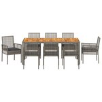 vidaXL Ensemble repas jardin 9 pièces avec coussins gris en rattan poly