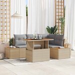 vidaXL Ensemble de canapé de jardin 5 Pièces Beige Poly rotin