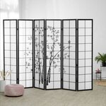 Paravent bois 6 pans bambou noir