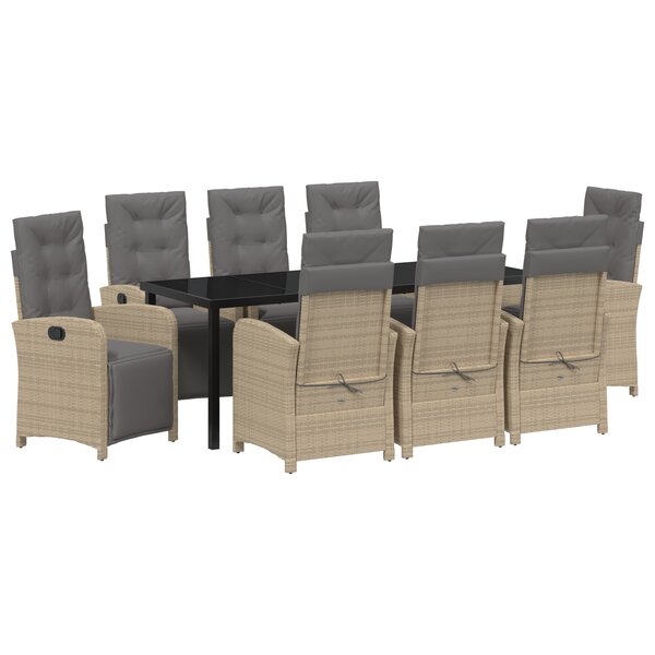 vidaXL Ensemble de salle à manger de jardin de 9 pièces avec coussins beige poly rotin
