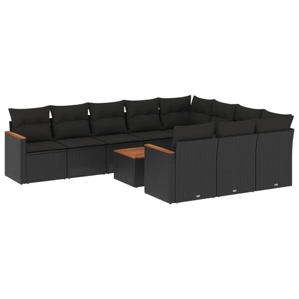 vidaXL Salon de jardin 11 Pièces avec coussins noir résine tressée