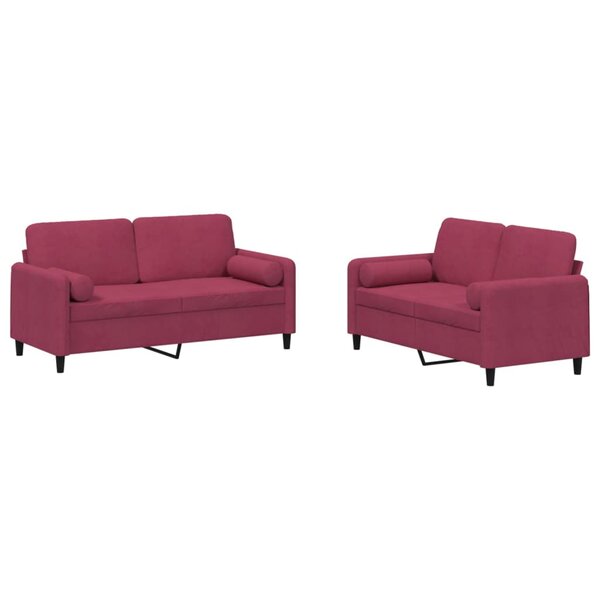 vidaXL Ensemble de canapés 2 Pièces avec coussins rouge bordeaux velours