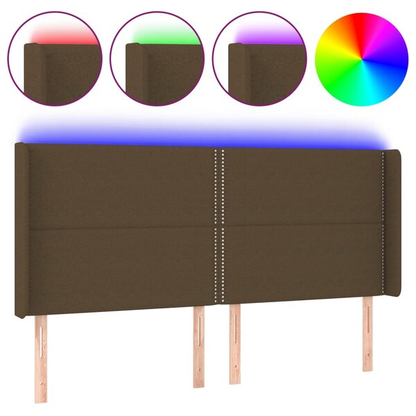 vidaXL Tête de lit à LED Marron foncé 203x16x118/128 cm Tissu