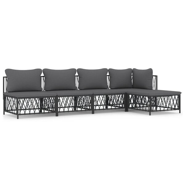 vidaXL Salon de jardin avec coussins 5 Pièces anthracite acier