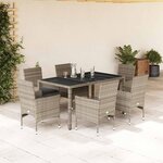 vidaXL Ensemble à manger de jardin avec coussins 7 Pièces rotin et verre