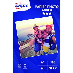 Boîte de 40 feuilles de papier photo brillant A4 jet d'encre 180 g AVERY