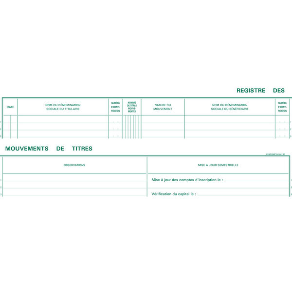 91E Registre 24x32 mm Mouvements de Titres 100 Pages EXACOMPTA