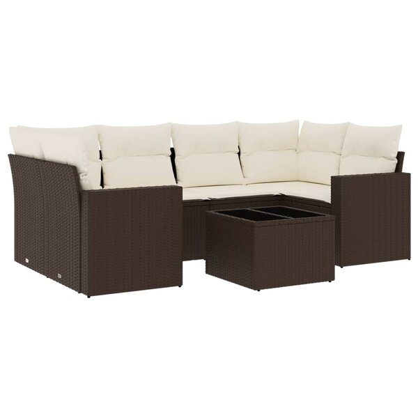 vidaXL Salon de jardin avec coussins 7 Pièces marron résine tressée