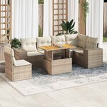 vidaXL Salon de jardin avec coussins 7 Pièces beige résine tressée