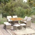 vidaXL Ensemble à manger de jardin et coussins 9 Pièces Poly rotin Beige