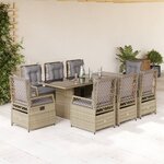 vidaXL Ensemble à manger de jardin et coussins 9 Pièces beige Poly rotin