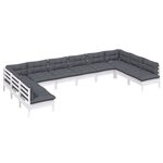 vidaXL Salon de jardin 10 Pièces avec coussins blanc bois de pin massif