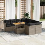 vidaXL Salon de jardin 9 Pièces avec coussins gris résine tressée