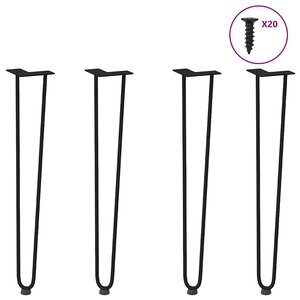 vidaXL Pieds en épingle à cheveux pour consoles  lot de 4  noir  72 cm  acier massif