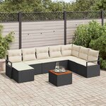 vidaXL Ensemble de canapé de jardin avec coussin 9 Pièces Noir Poly rotin