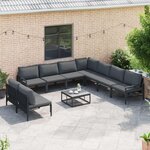 vidaXL Ensemble de canapé de jardin avec coussin 10 Pièces Noir Acier