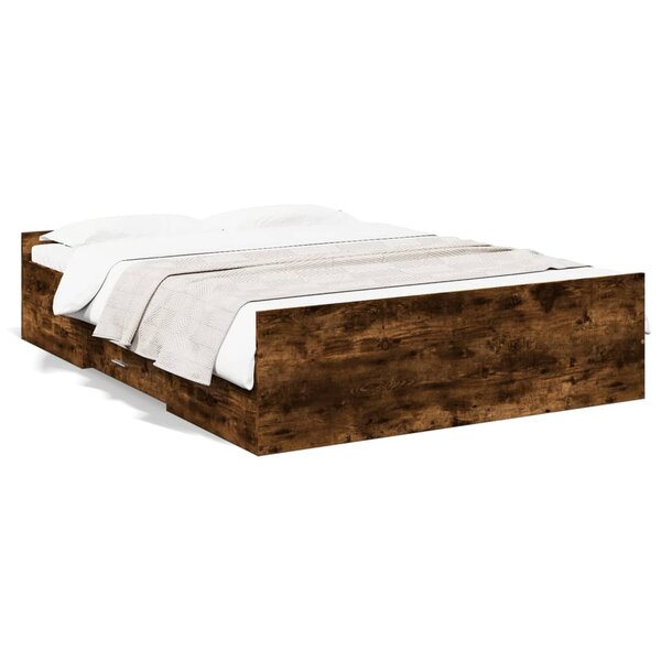 vidaXL Cadre de lit avec tiroirs sans matelas chêne fumé 140x190 cm