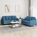 vidaXL Ensemble de canapés 2 Pièces avec coussins Bleu Velours