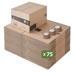Pack and Move - Lot 75 cartons déménagement hauteur modubale : variable - 50 x 40 x 20-30 cm - Poignées renforcées - 3 adhésifs offerts