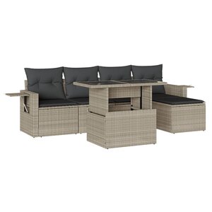 vidaXL Salon de jardin 6 Pièces avec coussins gris clair résine tressée