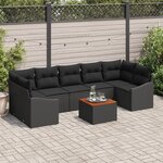 vidaXL Ensemble de Canapés de Jardin 8 Pièces avec Coussins Noir Poly Rotin Acacia