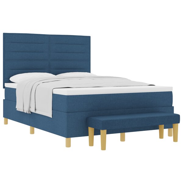 vidaXL Lit Box Spring avec Matelas & Banc Bleu 140x200 cm Tissu