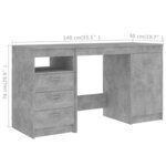 vidaXL Bureau Gris béton 140x50x76 cm Bois d’ingénierie