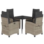 vidaXL Ensemble à manger de jardin et coussins 5 Pièces gris clair rotin