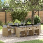vidaXL Ensemble de salle à manger de jardin 9 pièces avec coussins Beige Poly Rattan