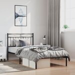 vidaXL Cadre de lit métal sans matelas avec tête de lit noir 100x190cm