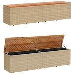vidaXL Boîte de rangement de jardin beige résine tressée bois d'acacia