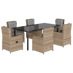 vidaXL Ensemble à manger de jardin et coussins 7 Pièces beige poly rotin
