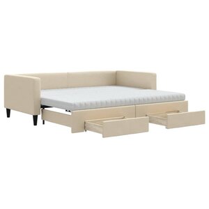 vidaXL Lit de jour avec gigogne et tiroirs crème 90x200 cm tissu