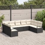 Set de Canapés de Jardin vidaXL 9 pièces avec Coussins en Rotin Noir