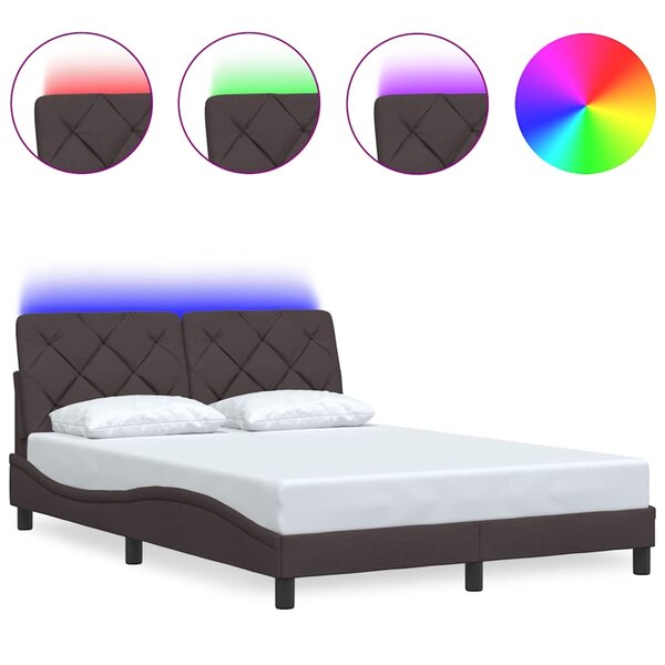 vidaXL Cadre de lit avec LED sans matelas marron foncé 120x200cm tissu