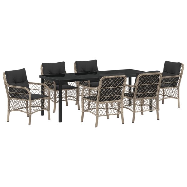 vidaXL Ensemble de salle à manger de jardin 7 pièces avec coussins gris clair poly rattan