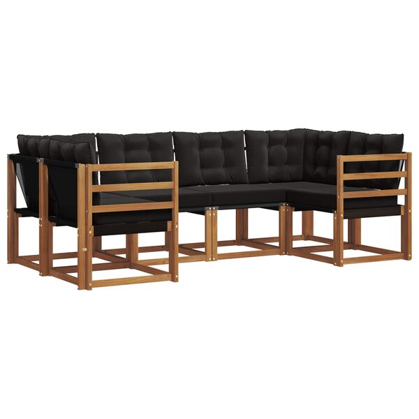 vidaXL Ensemble de canapés d'extérieur 6 Pièces Naturel et noir