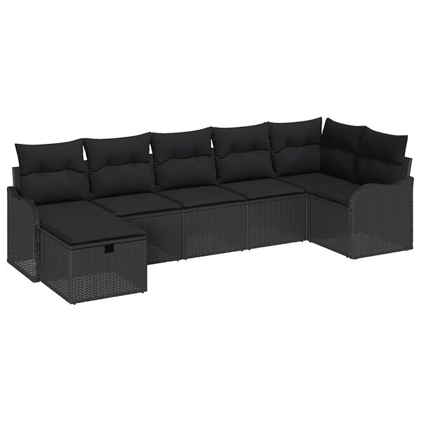 vidaXL Ensemble de canapé de jardin 7 Pièces Noir 287.5 x 122.5 x 85 cm