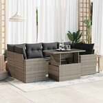 vidaXL Salon de jardin avec coussins 7 Pièces gris résine tressée