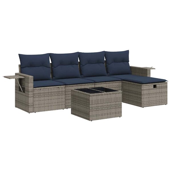 vidaXL Salon de jardin 6 Pièces avec coussins gris résine tressée