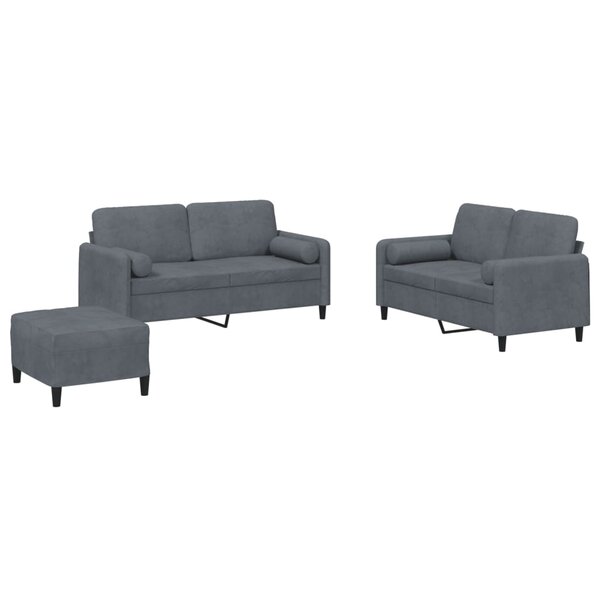 vidaXL Ensemble de canapés 3 Pièces avec coussins gris foncé velours
