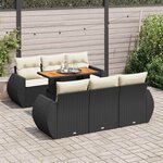 vidaXL Salon de jardin 7 Pièces avec coussins noir résine tressée