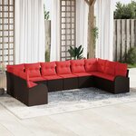 vidaXL Ensemble de Canapés avec coussin 10 Pièces Marron polyrotin