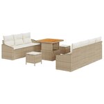 Ensemble de Canapés de Jardin 10 Pièces avec Coussins Beige Poly Rattan Acacia