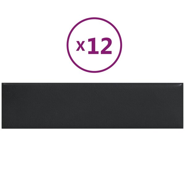 vidaXL Panneaux muraux 12 Pièces Noir 60x15 cm Similicuir 1 08 m²