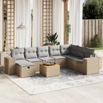 vidaXL Salon de jardin avec coussins 9Pièces mélange beige résine tressée