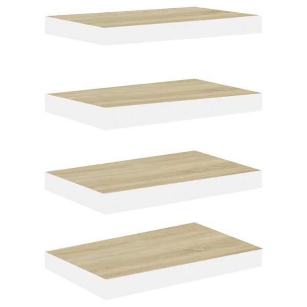 vidaXL Étagères flottantes 4 Pièces chêne et blanc 50x23x3 8 cm MDF
